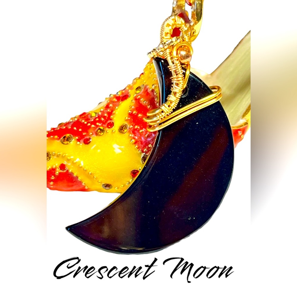 🌖Crescent Moon Wire wrapped black agate pendant